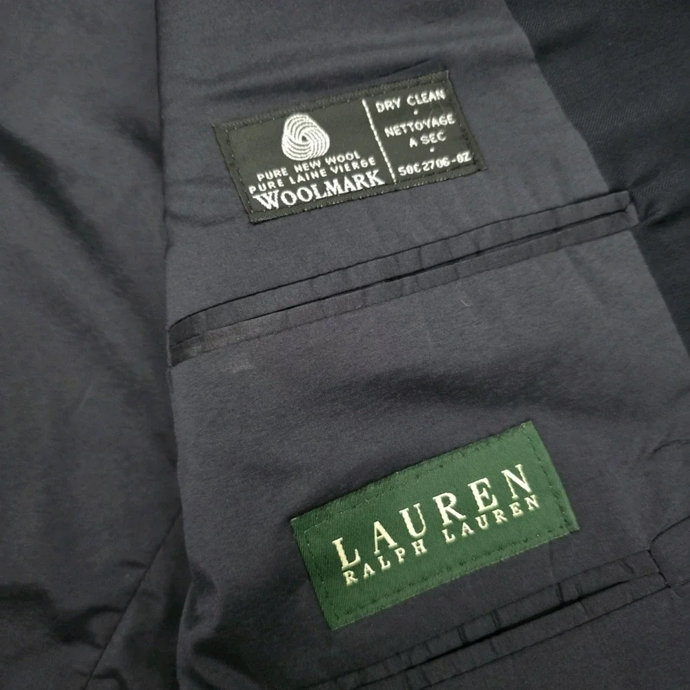 Ralph Lauren Mens 42R Navy Blue Gold 2-Button 100% Wool Blazer Jacket Sport Coat